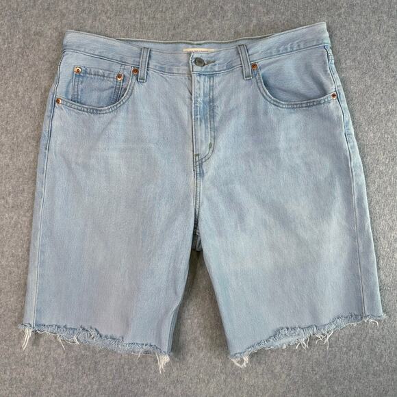 Levi's Shorts Light Blue Womens Size 32 Low Pro Straight High Rise Raw Hem Denim - Picture 1 of 16